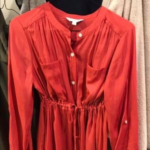 EUC Maternity Long Sleeve Red-Orange-Coral Dress!